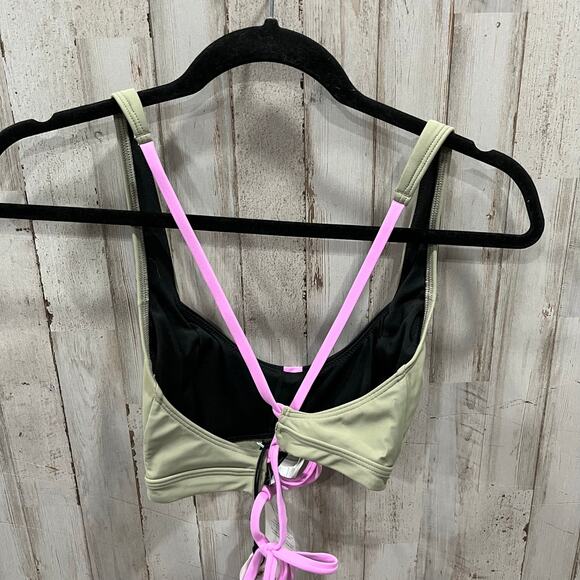 New! Prana Tulum Black Color Block Bikini Top Womens Size Medium UPF 50 Tie Back - Picture 4 of 5